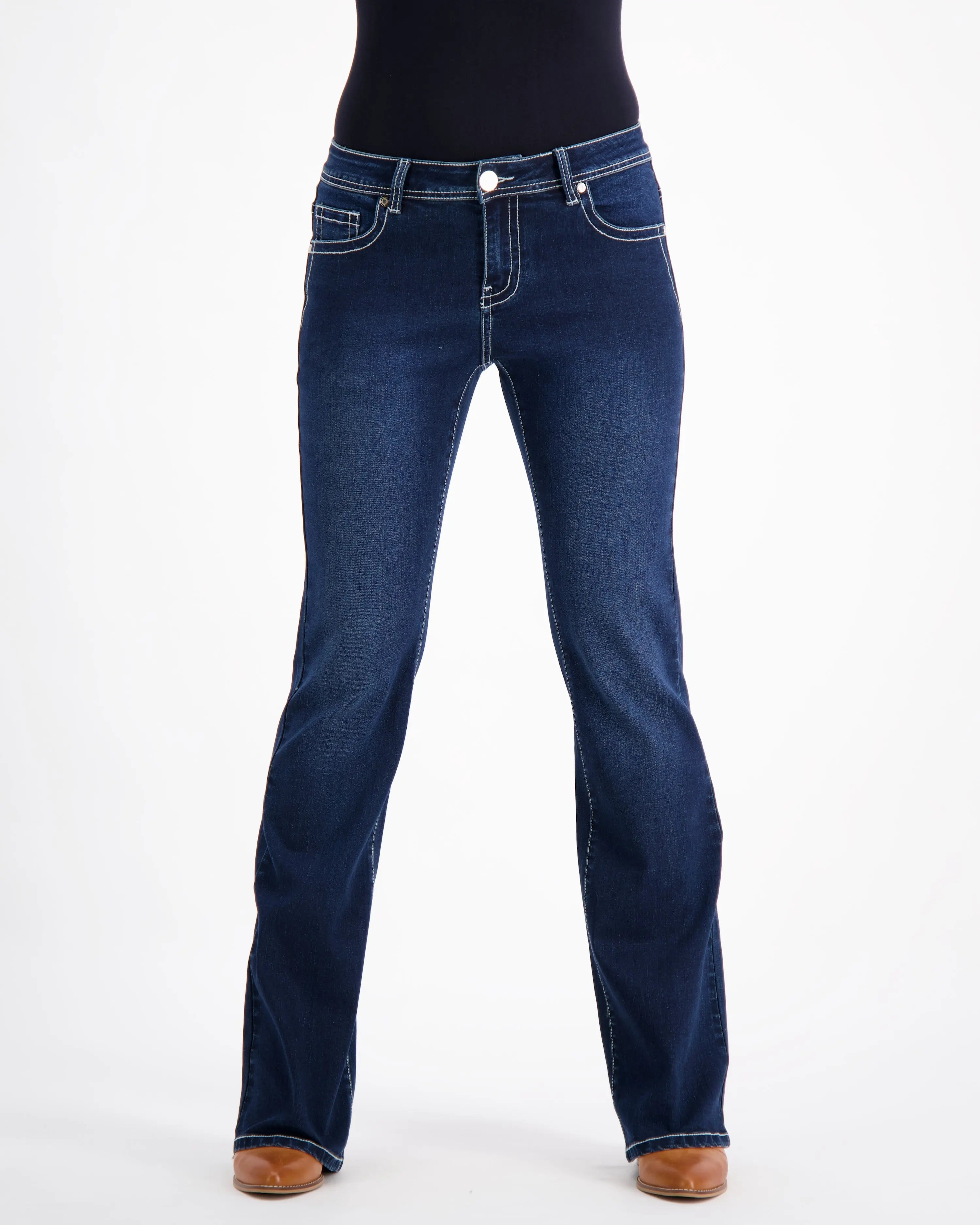 Boot cut mid rise stretch denim jeans