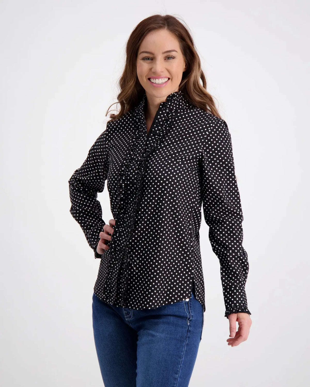 Black Ruffle Shirt With White Spots Outback Supply Co