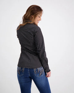 Black Ruffle Shirt With White Spots Outback Supply Co