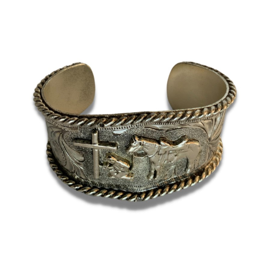 Pilgrim and Horse Silver Cuff Bracelet - A1 Outback Supply Co