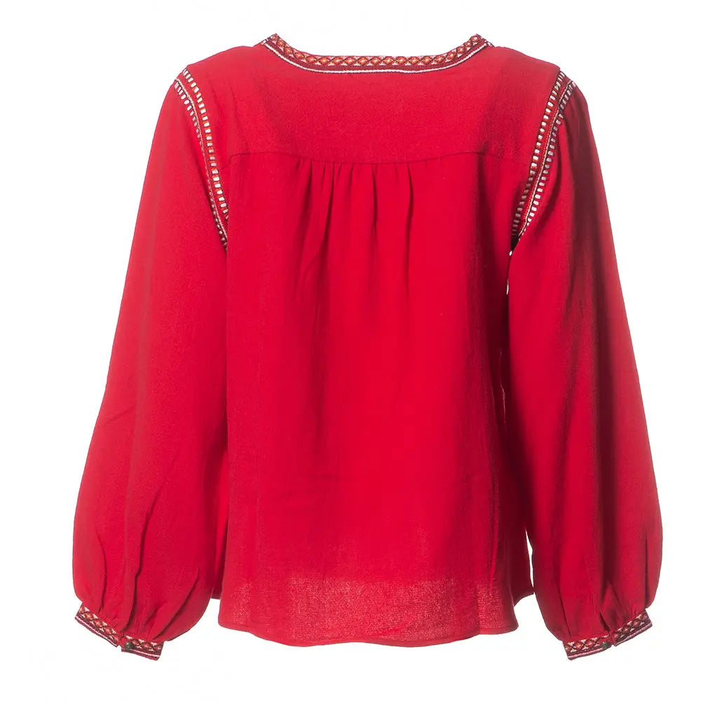 Diamond Jacquard Red Cotton Blouse Outback Supply Co