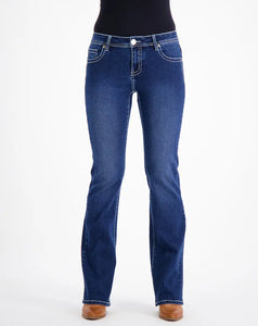 Mid Blue Western Style Stretch Denim Jeans