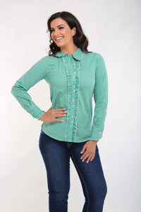 Green Gingham Ruffle Shirt Outback Supply Co