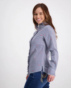 Navy Ruffled Shirt With White Stripes Outback Supply Co