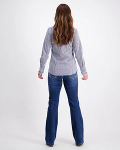Navy Ruffled Shirt With White Stripes Outback Supply Co