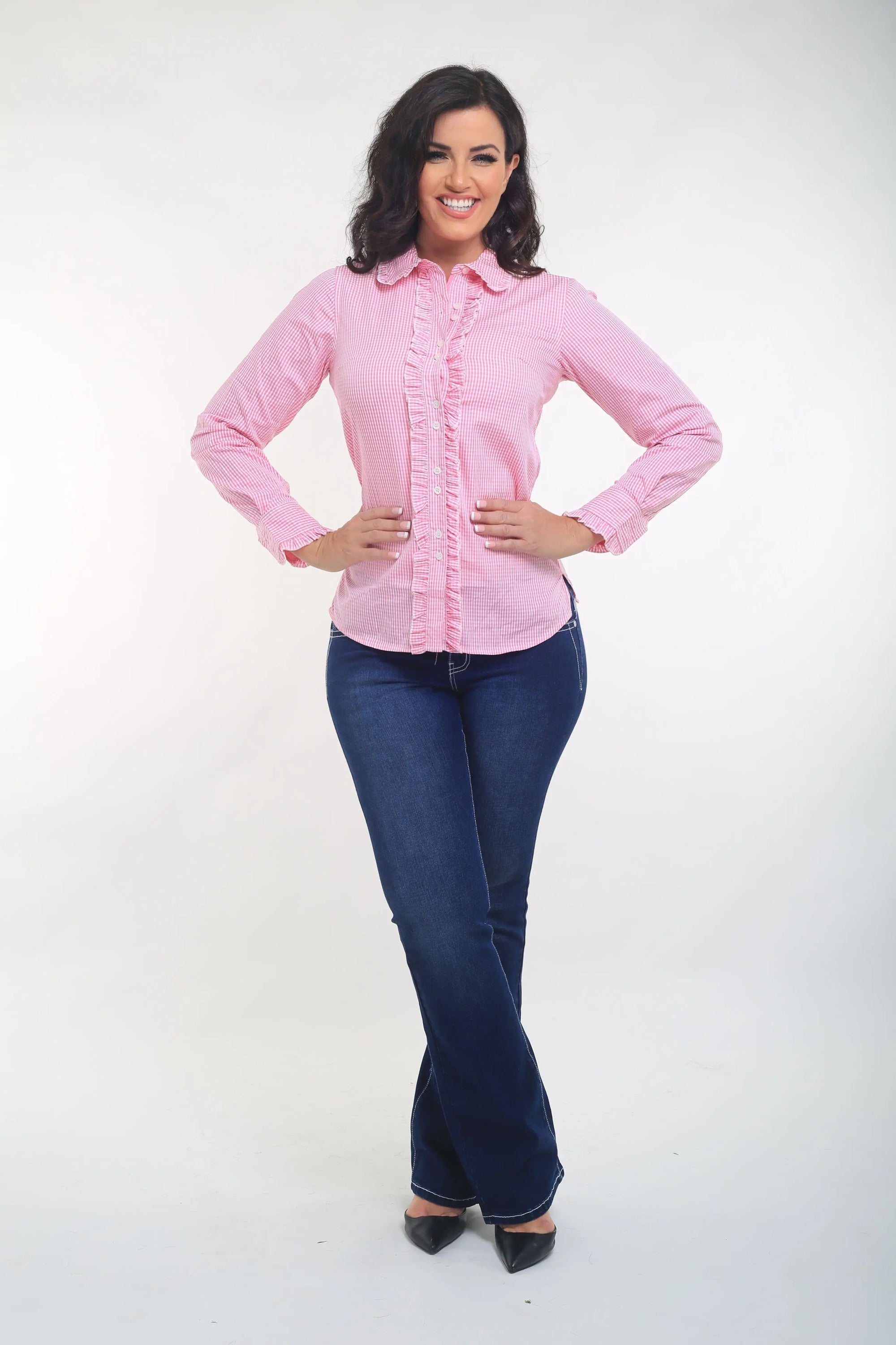 Pink Gingham Check Ruffled Blouses Outback Supply Co