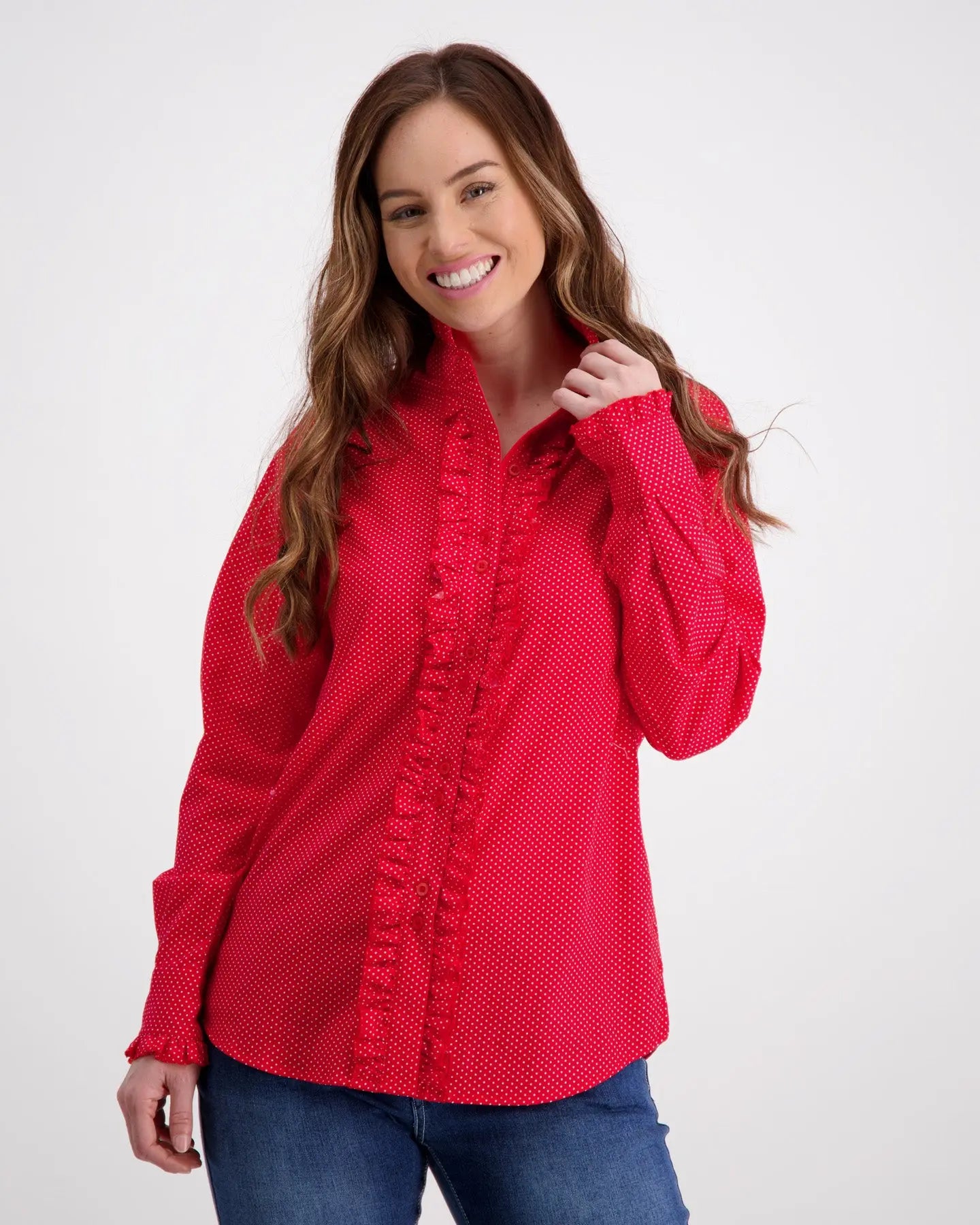Red Ruffled Shirt With White Spots Outback Supply Co