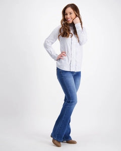 White Ruffle Shirt With Light Blue Details Outback Supply Co